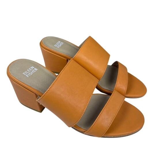 Eileen Fisher Rome Mule Sandal Womens 8 Orange Leather Straps Slip On Block Heel main image 6
